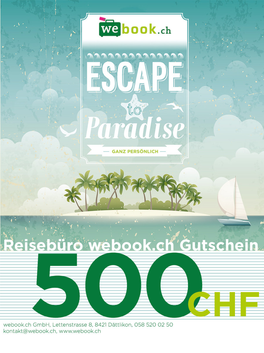 webook.ch Reise Gutschein im Wert von 200 CHF. Schweizer Reiseartikel Online Shop weshop.ch